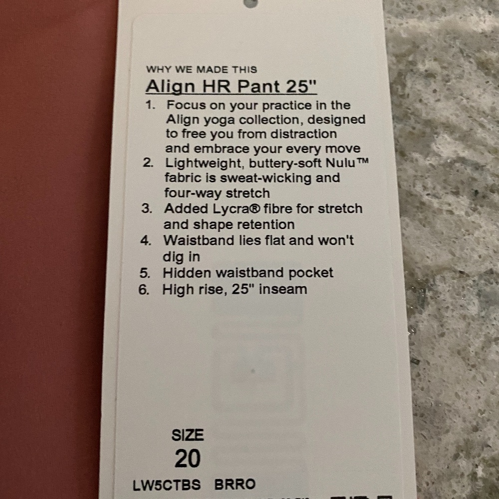NWT Lululemon Align HR Pant 25" Brier Rose